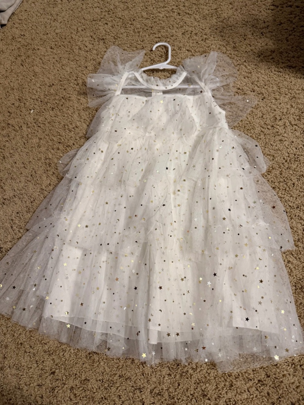Girls White Tulle Dress with Gold Stars - Formal Party Dress